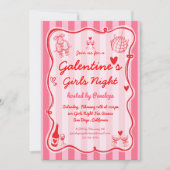 Galentine's Girls Night Pink Red Hand Drawn Party Einladung (Vorderseite)
