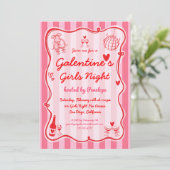 Galentine's Girls Night Pink Red Hand Drawn Party Einladung (Stehend Vorderseite)