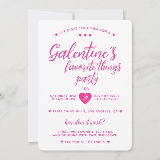 Galentine's Lieblings-Dinge-Party Einladung (Vorderseite)
