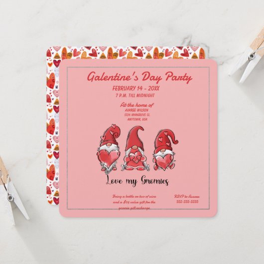 Galentine's Love My Gnomies Party Invitation Einladung (Vorderseite/Rückseite Beispiel)