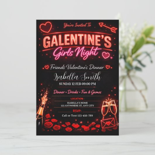 Galentine's Mädchenabend, Freunde Valentins Dinner Einladung (Stehend Vorderseite)