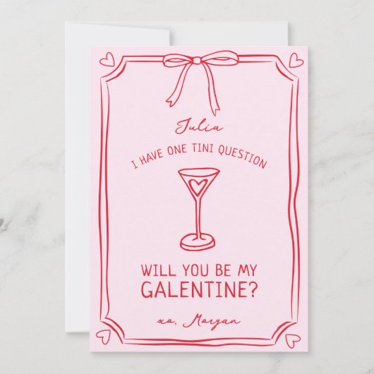 Galentine's Martini Whimsical Girly Red and Pink Karte (Vorderseite)
