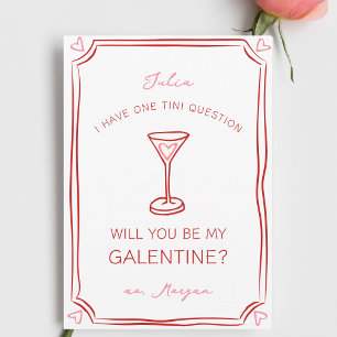 Galentine's Martini Whimsical Girly Red and Pink Karte