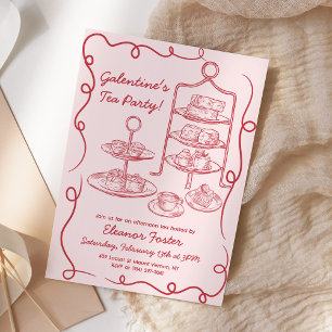 Galentines Nachmittagstee Party Handgezeichnet Einladung