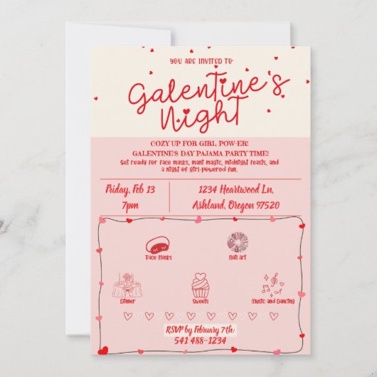 Galentine's Night Pajama Party Fun Girls' Night Einladung (Vorderseite)