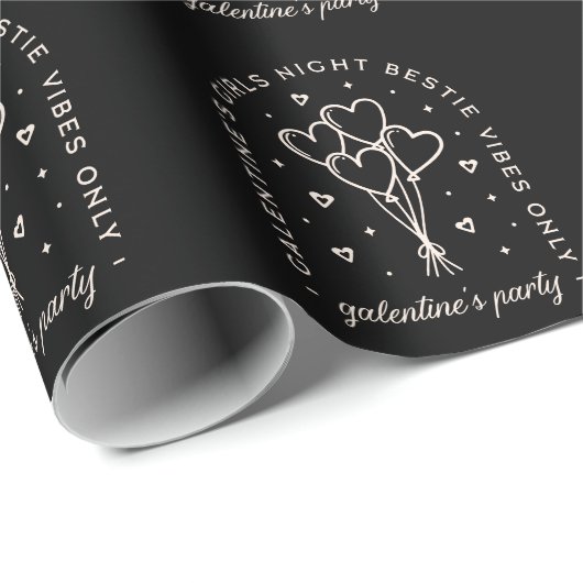 Galentines Party bestie girls nachtschwarze Herzen Geschenkpapier (Rolleneckpunkt)