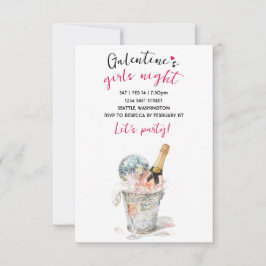 Galentines Party Invitation Champagne & Disco Ball RSVP Karte