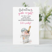 Galentines Party Invitation Champagne & Disco Ball RSVP Karte (Stehend Vorderseite)