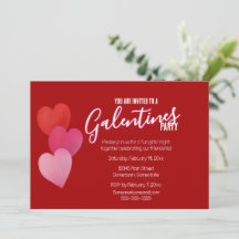 Galentines-Party mit 3 Herzen auf Rot