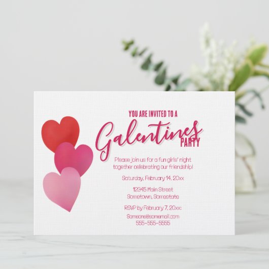 Galentines-Party mit 3 Herzen Einladung (Stehend Vorderseite)
