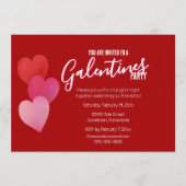 Galentines Party with 3 Hearts on Red Einladung (Vorderseite)