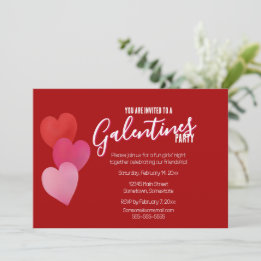 Galentines Party with 3 Hearts on Red Einladung
