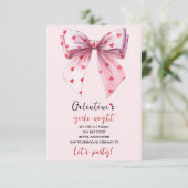 Galentines Pink Bow Party Invitation  RSVP Karte (Stehend Vorderseite)