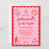 Galentine's Pink Red Hand Drawn Girls Night Party Einladung (Vorderseite)
