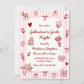 Galentine's Pink Red Hand Drawn Girls Night Party Einladung (Vorderseite)