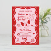 Galentine's Pink Red Hand Drawn Night Party Einladung (Stehend Vorderseite)