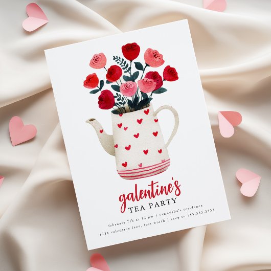 Galentine's Tea Party Teapot Floral  Invitation Einladung