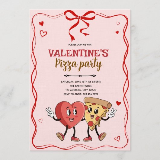 Galentines valentine retro pizza invitation einladung (Vorderseite)