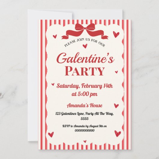 Galentines Valentines Party Coquette Bow Rotes Her Einladung (Vorderseite)