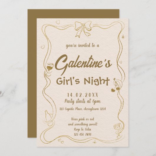 Galentinische Mädchennacht Einladung (Vorne/Hinten)