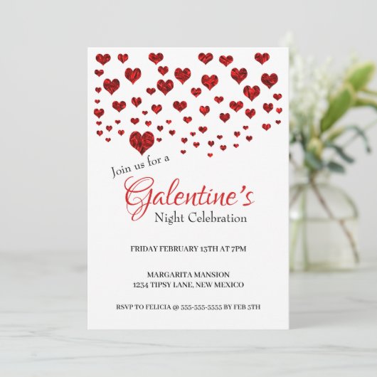 Galentinische Nachtzelebration-Party Einladung (Stehend Vorderseite)