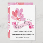 Galentinische Party Einladung mit Herzblasen (Vorne/Hinten)