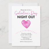 Galentin's Day Night Out Pink Heart Minimalist Einladung (Vorderseite)