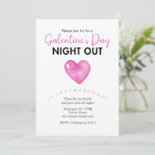 Galentin's Day Night Out Pink Heart Minimalist Einladung (Stehend Vorderseite)
