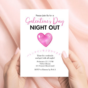 Galentins Tag Nacht Out Pink Herz Minimalistisch Einladung
