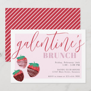 Galentinstag Brunch Schokolade Erdbeeren Einladung