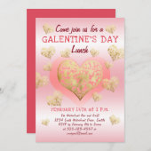 Galentinstag Mittagessen Rosa Goldene Herzen Einladung (Vorne/Hinten)