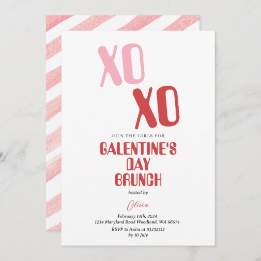 Galentinstag Party Brunch Freundschaft Valentine Einladung (Vorne/Hinten)