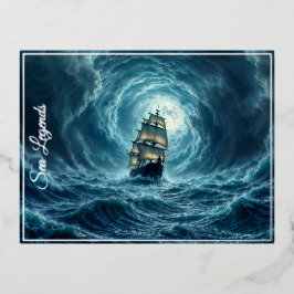 Galeon Schiff Sturm mondbeleuchtete Ozeanreise Folien Feiertagspostkarte