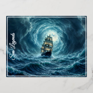 Galeon Schiff Sturm mondbeleuchtete Ozeanreise Folien Feiertagspostkarte