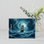 Galeon Schiff Sturm mondbeleuchtete Ozeanreise Folien Feiertagspostkarte (Stehend vorne)