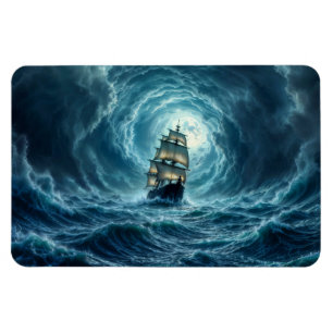 Galeon Schiff Sturm mondbeleuchtete Ozeanreise Magnet