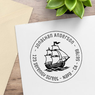 Galeone Hölzernes Segelschiff Runde Adresse Gummistempel