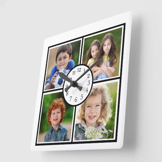 Galerie Wand 4 FotoCollage Quadratische Wanduhr (Winkel)