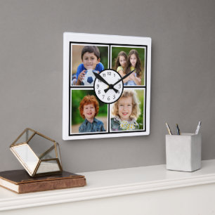 Galeriewand 4-Foto-Collage Quadratische Wanduhr