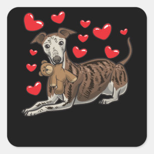 Galgo Español Hund mit ausgestopften Tieren und H Quadratischer Aufkleber