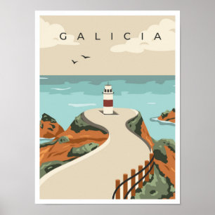 Galicia Spanien Vintage Travel Illustration Poster