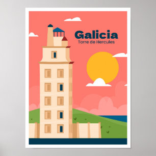 Galicien Spanien Kunst Vintage Reiseillustration Poster