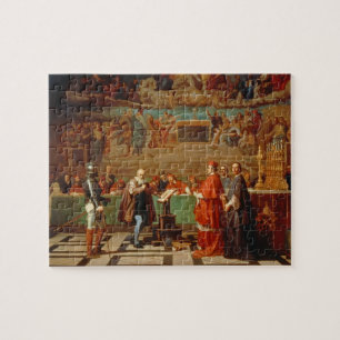 Galileo Galilei (1564-1642) vor Mitgliedern von Puzzle