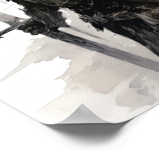 Gallant Knight in Action - Schwarz und Weiß auffal Poster (Ecke)