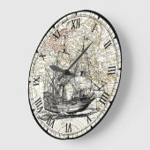 Galleon Sailing Ship~1789 Eastern Hemisphäre Map~  Große Wanduhr (Winkel)