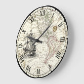Galleon Sailing Ship ~ 1789 Western Hemisphere Map Große Wanduhr (Winkel)