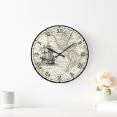 Galleon Sailing Ship ~ 1789 Western Hemisphere Map Große Wanduhr (Zuhause)