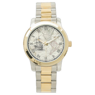 Galleon Segelschiff ~ 1789 Western Hemisphäre Kart Armbanduhr