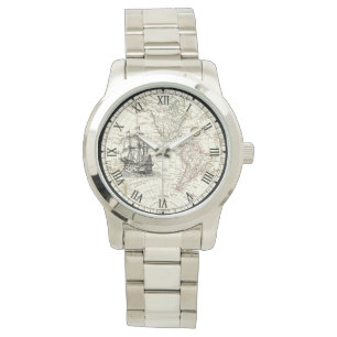 Galleon Segelschiff ~ 1789 Western Hemisphäre Kart Armbanduhr