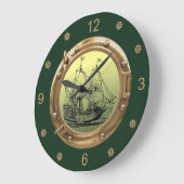 Galleon Segelschiff ~ Brass Porthole ~ Große Wanduhr (Winkel)